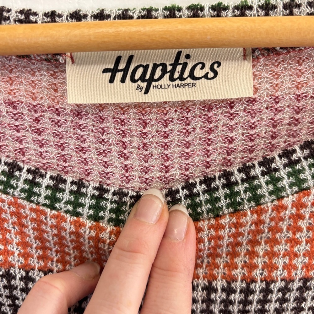 Orange and Green Crew Neck Striped Sweater - Picture 3 of 4